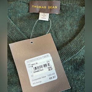 Thomas Dean NWT Green V Neck Wool Blend Sweater Sz M